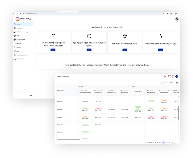 Supplier management platform interface