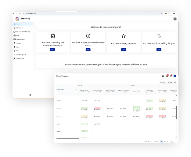 Supplier management platform interface