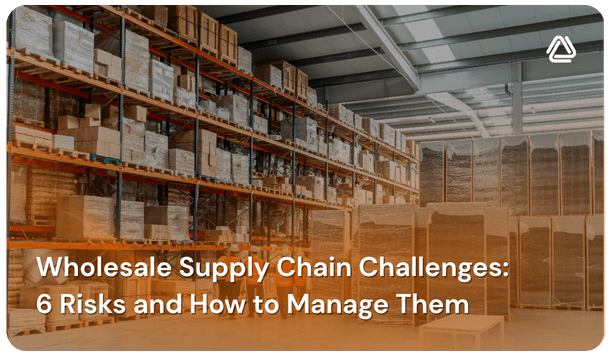 Wholesale supply chain challenges illustrated by pallets and packaged goods stored in a large warehouse